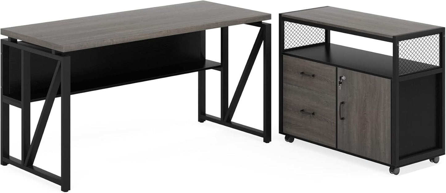 Gray L-Shaped Desk, 55", Storage