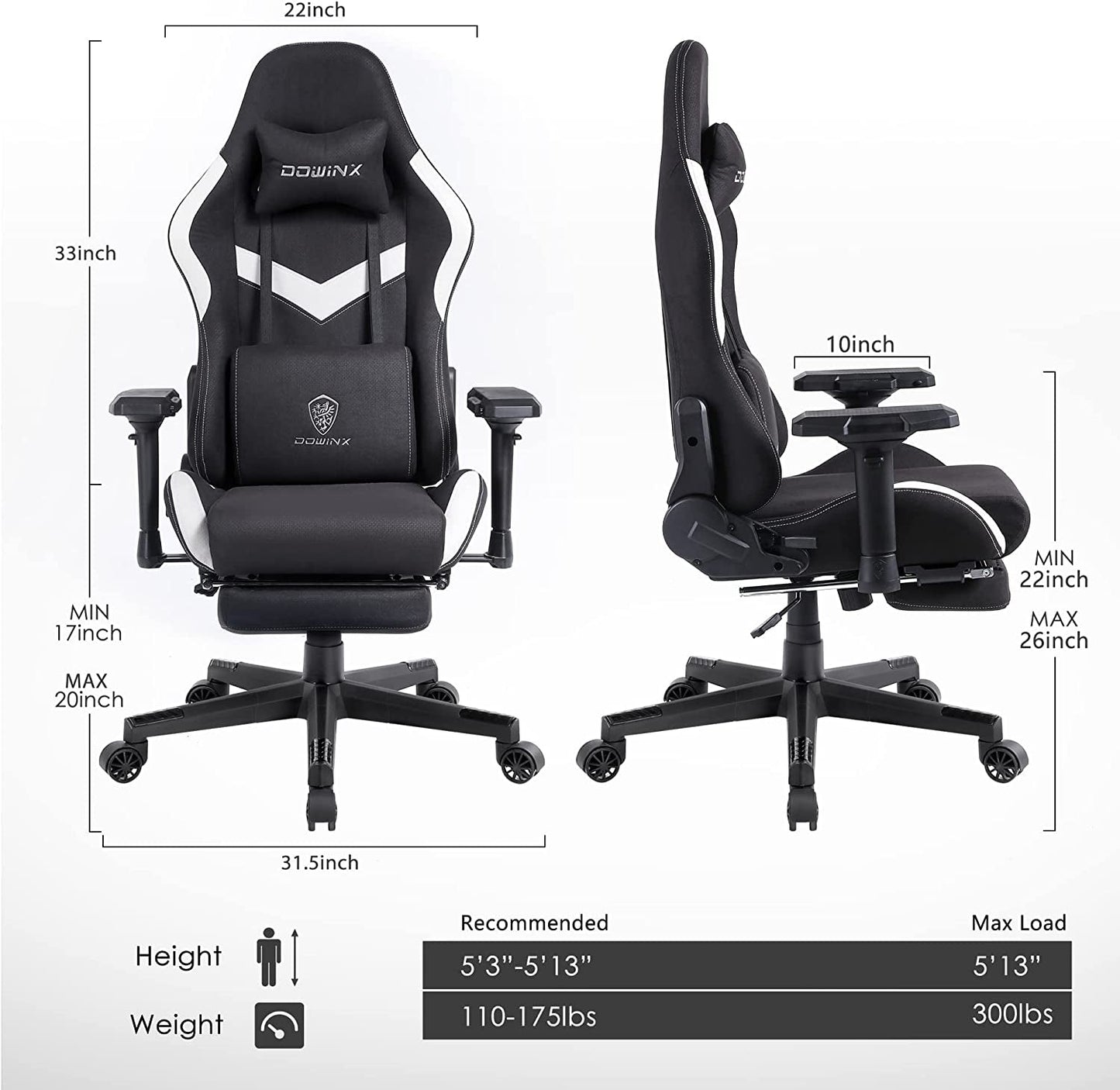DOWINX Ergonomic Gaming Chair with Footrest