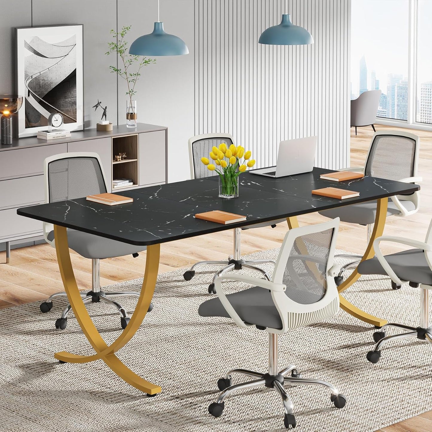 Executive Desk, 63” W X 31.5” D Large Office Desk, Modern Computer