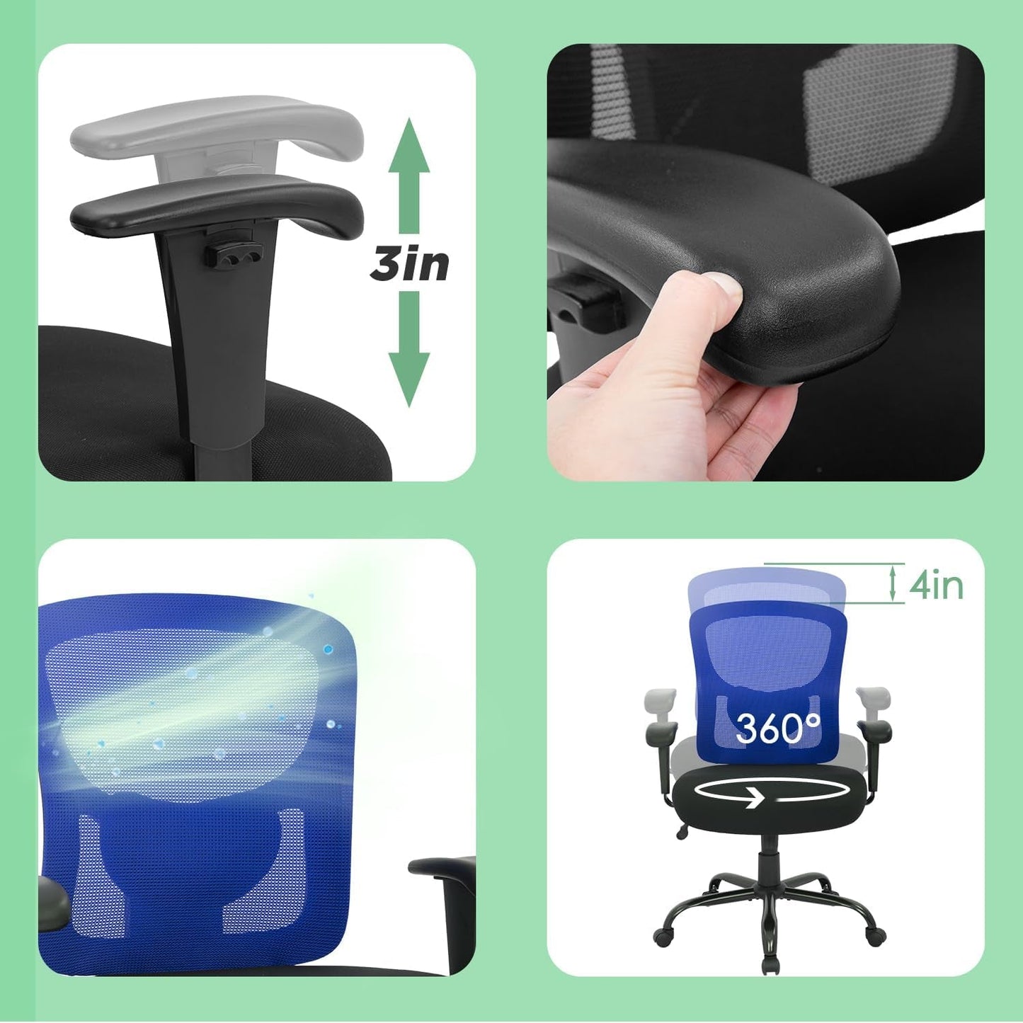 Big and Tall Office Chair 400Lbs Desk Chair Mesh Computer Chair with