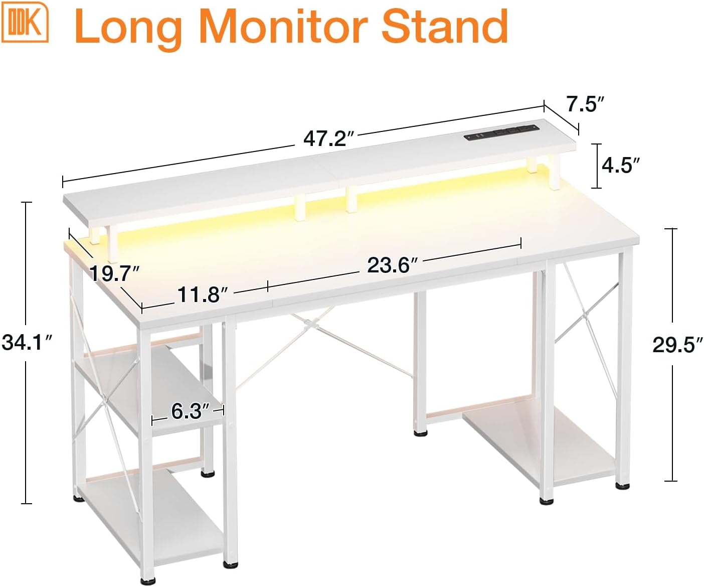 48 Inch Gaming Desk with LED Lights & Power Outlets, Computer Desk