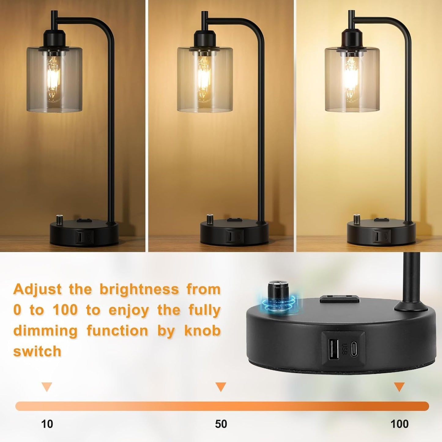 Industrial Desk Lamps for Office Set of 2 - Fully Dimmable Bedside
