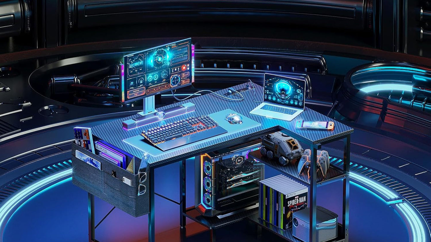 40 Inch Small L Shaped Gaming Computer Desk with Power Outlets, Corner
