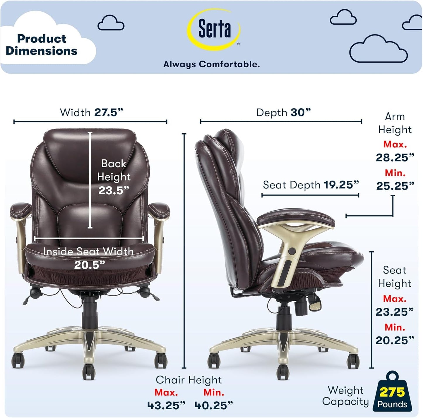 Serta Claremont Ergonomic Executive Office Chair with Back in Motion