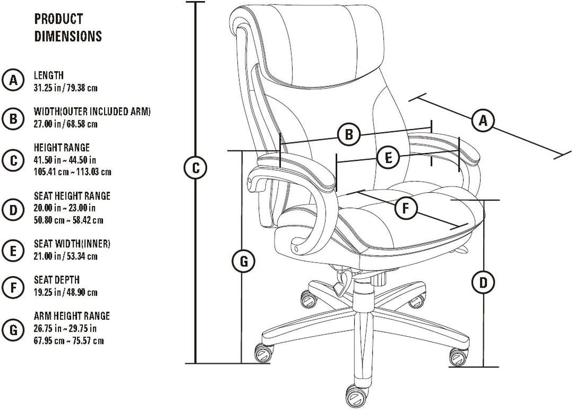 Lazyboy Bellamy Executive Office Chair with Memory Foam Cushions, Solid Wood