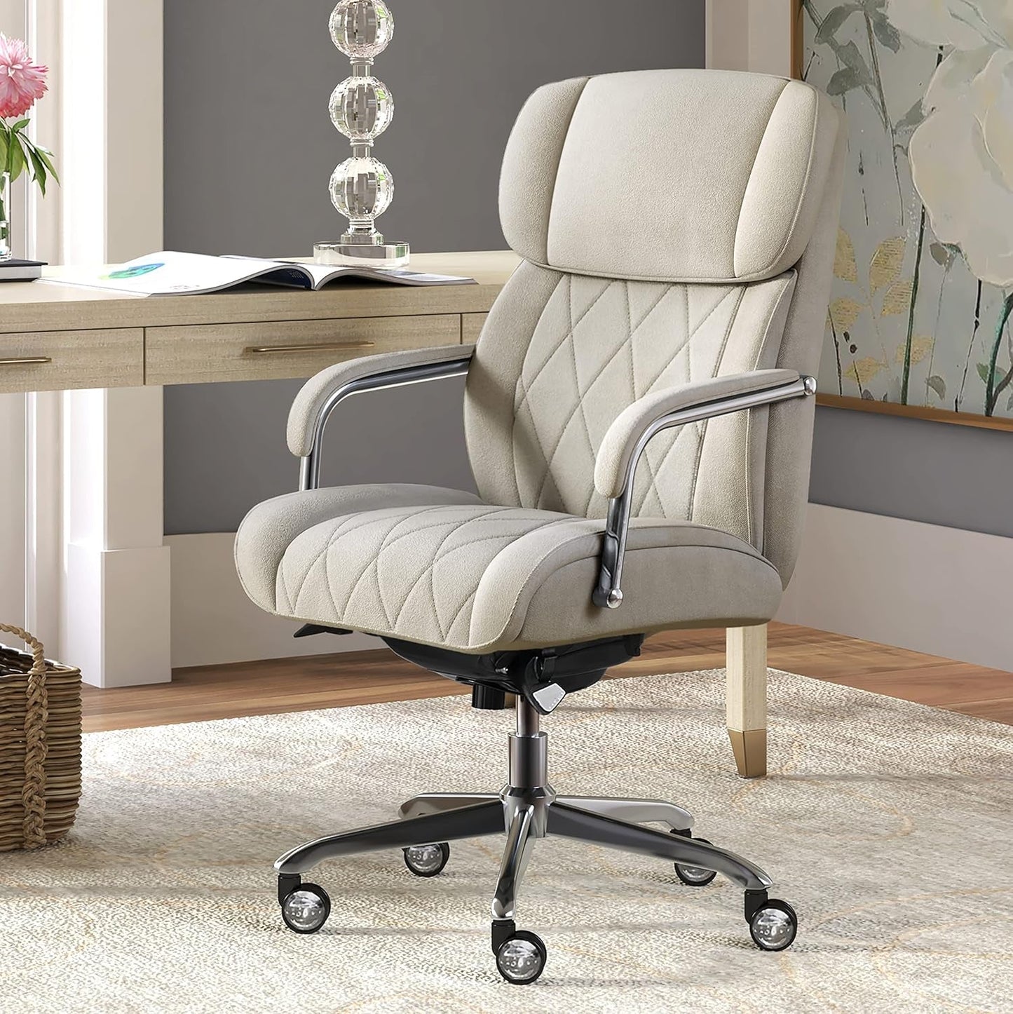 Sutherland Quilted Leather Executive Office Chair with Padded Arms,