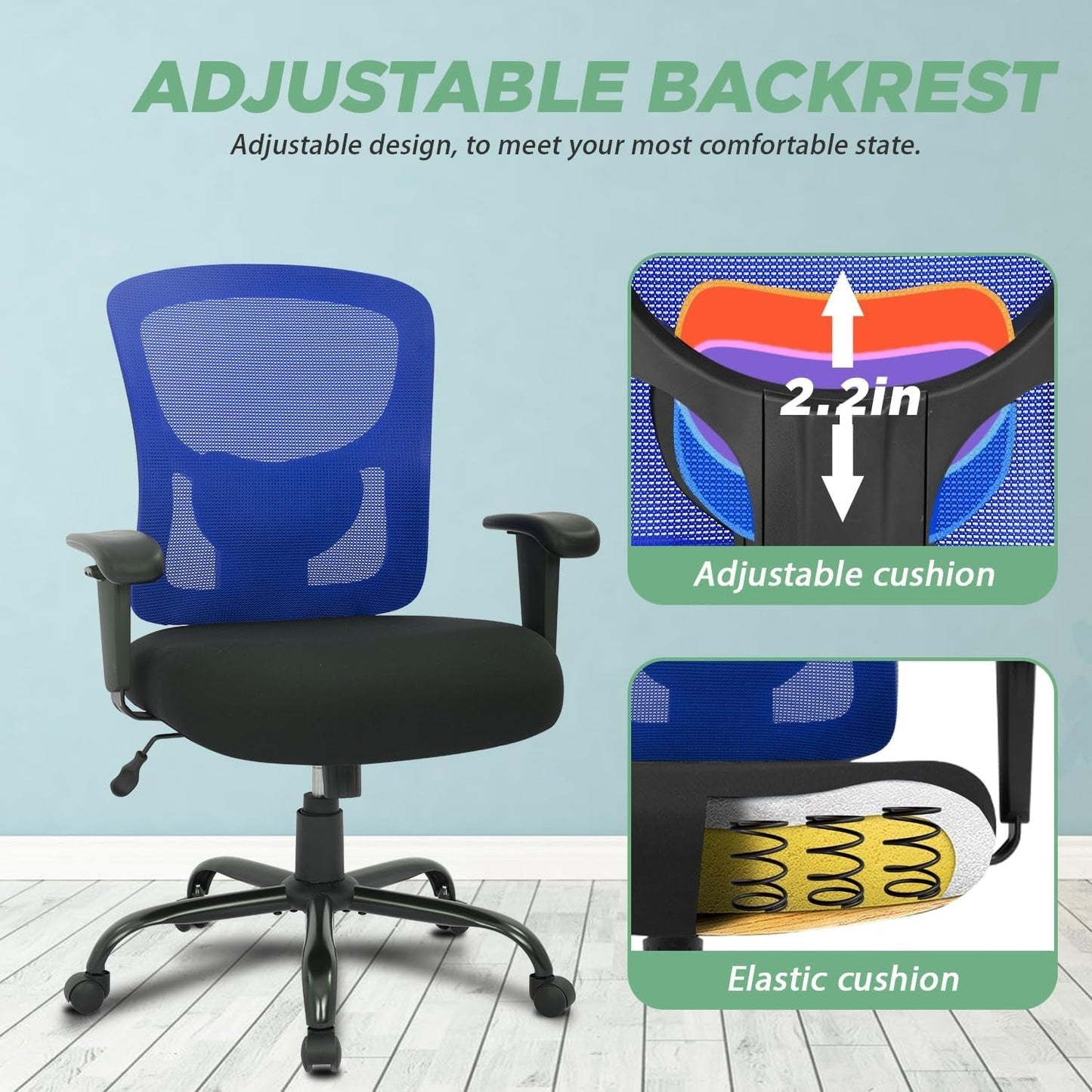 Big and Tall Office Chair 400Lbs Desk Chair Mesh Computer Chair with