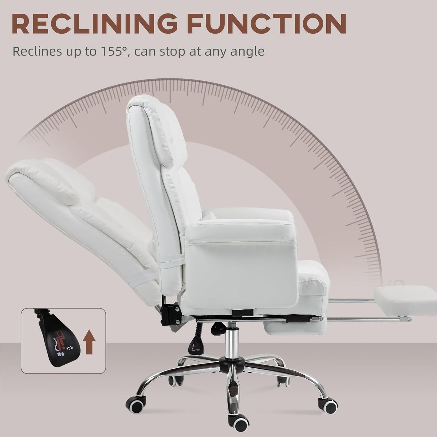 HOMCOM Executive Office Chair with Footrest and Lumbar Support, PU Leather