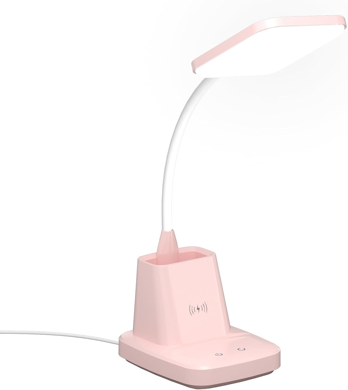 Cute Desk Lamp, Pink Small Desk Lamp with Pen Holder, Wireless Charger