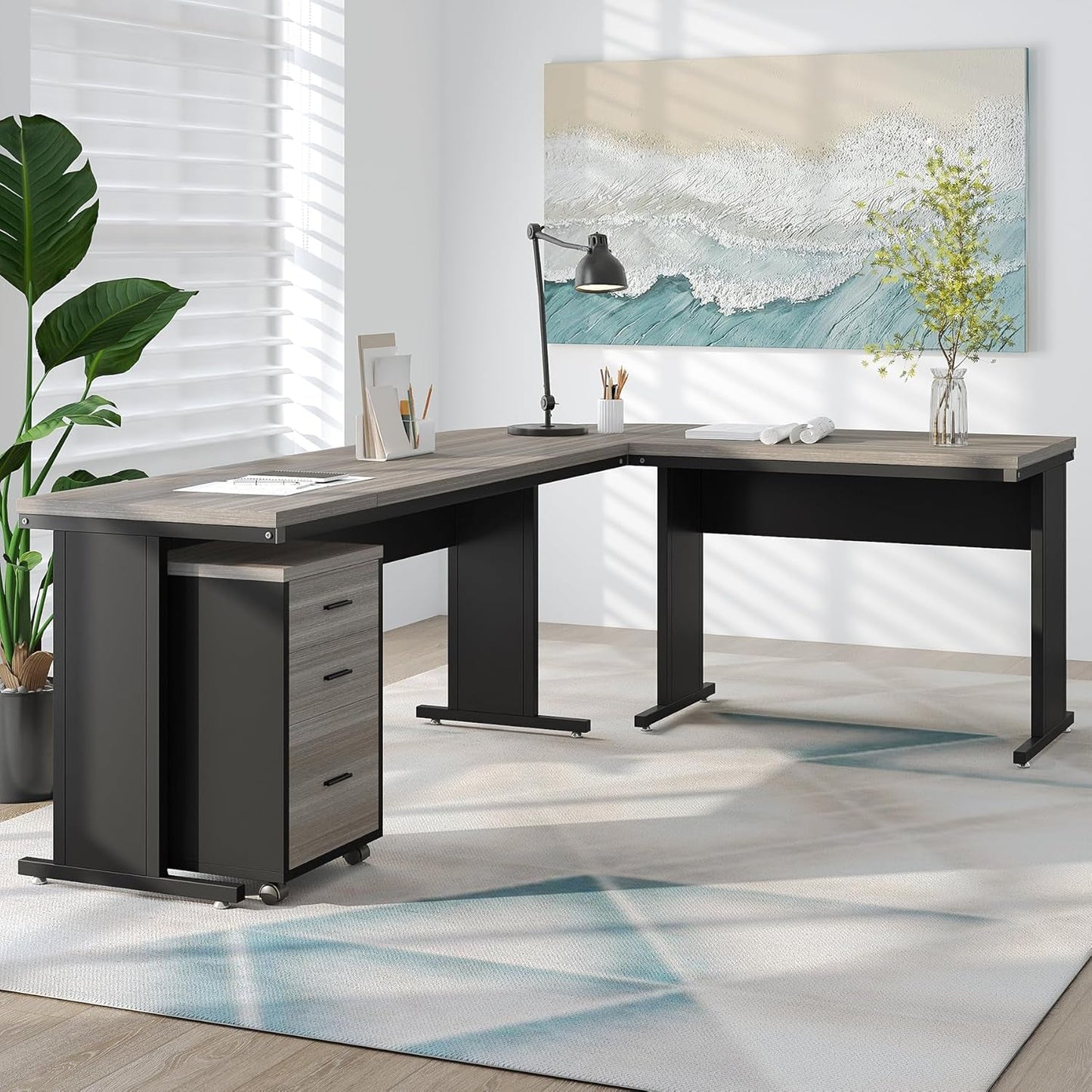 83 Inch L-Shaped Office Desk, Large Executive Computer Desk with