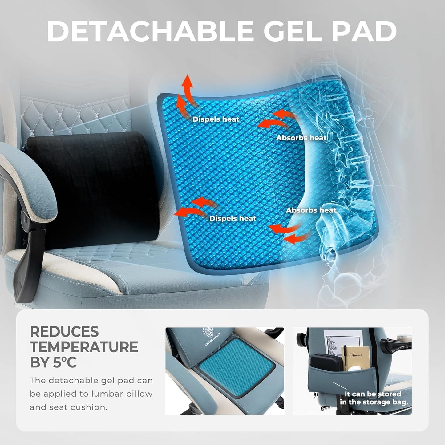 DOWINX Gaming Chair Breathable Fabric Computer Chair with Pocket Spring