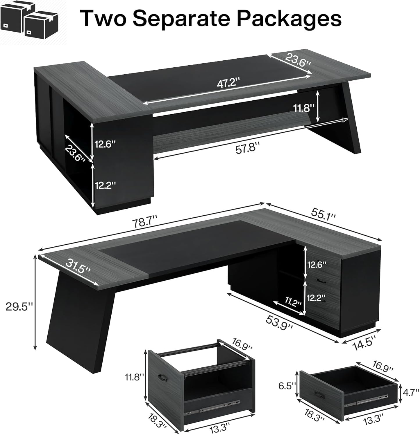 78" L-Shaped Executive Desk, Large Modern Office Desk with Drawers and