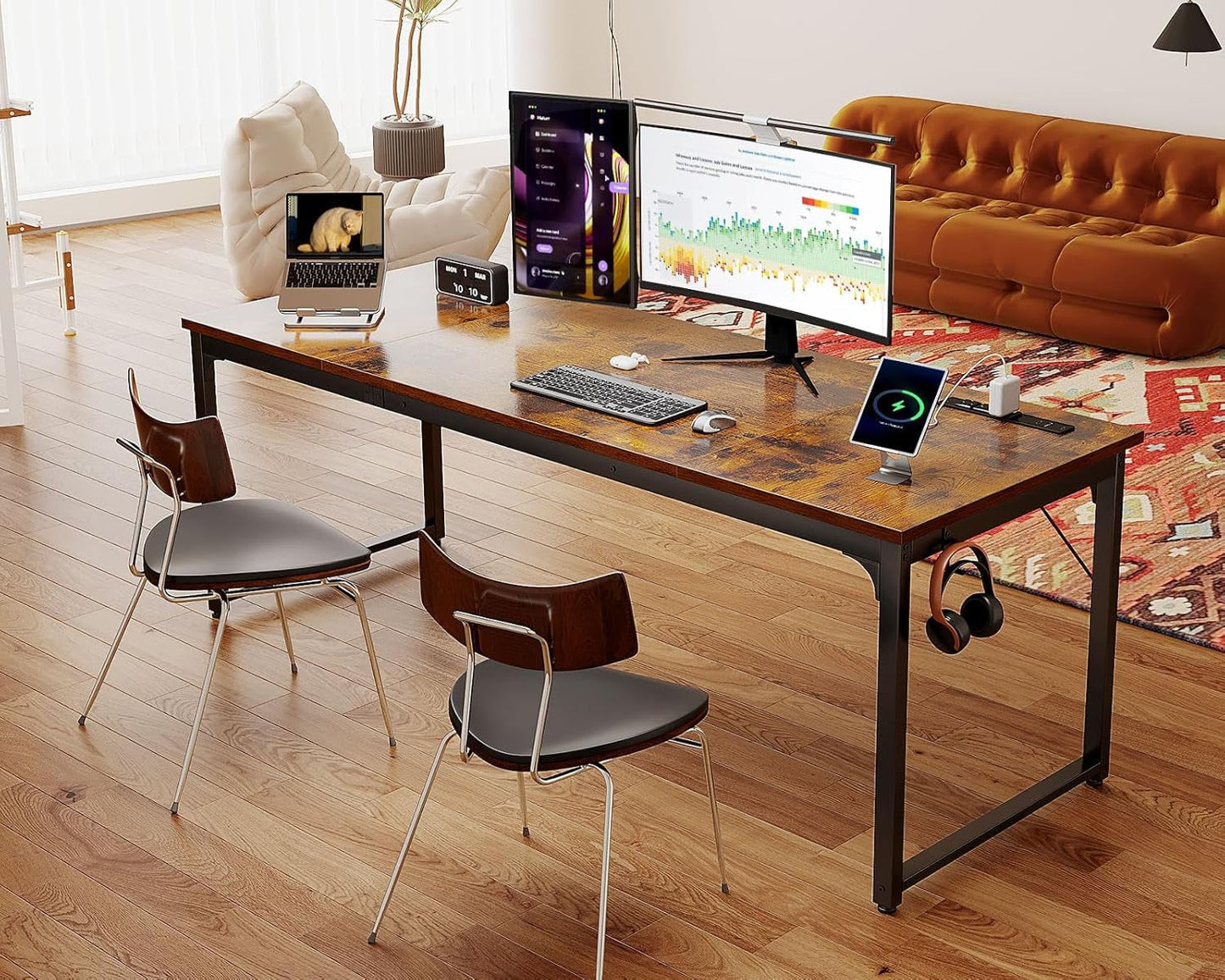 71 Inch Computer Desk with USB Ports, Large Office Desk, Long Study