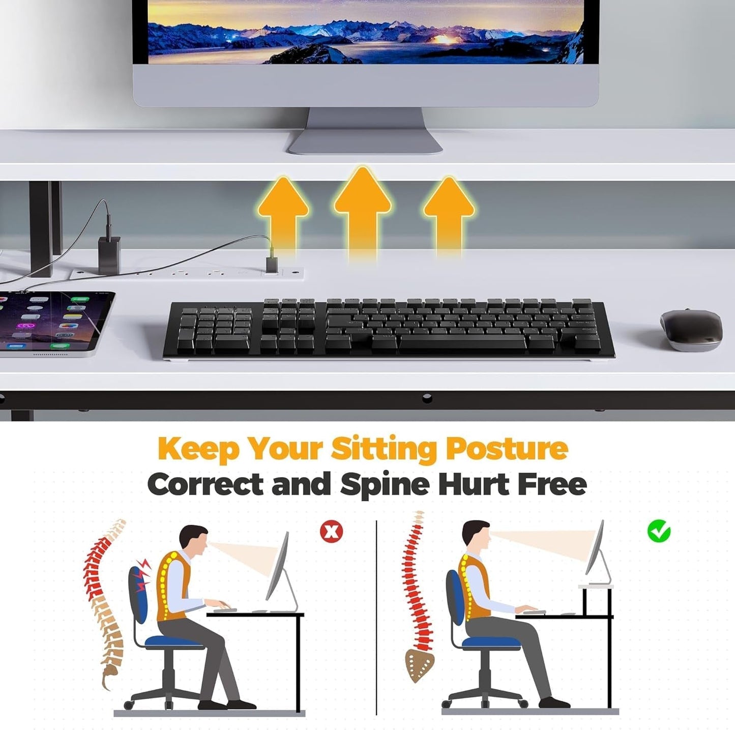 Computer Desk L Shaped 56.7" with LED Lights and Power Outlets,