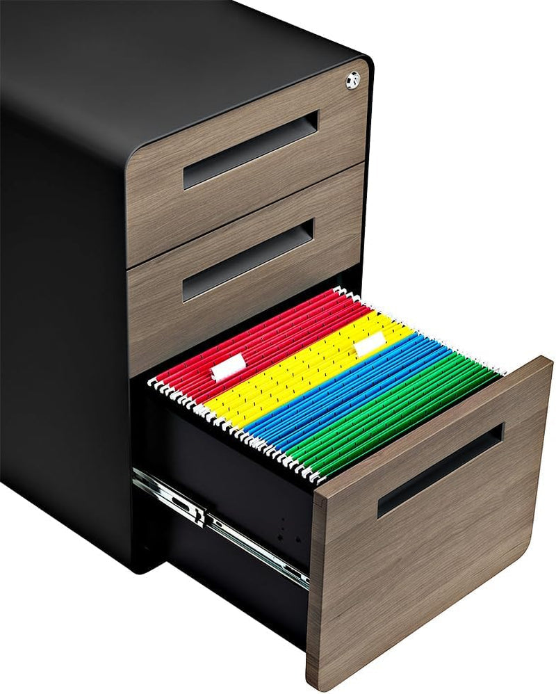 Stockpile 3 Drawer File Cabinet with Lock - under Office Desk Metal