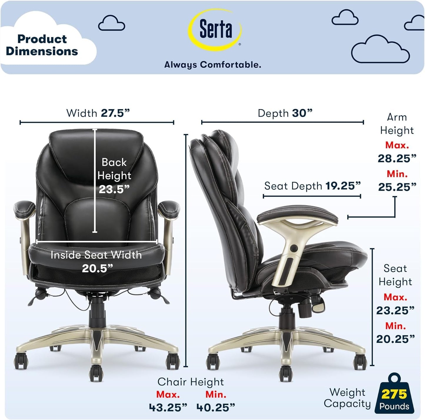 Serta Claremont Ergonomic Executive Office Chair with Back in Motion
