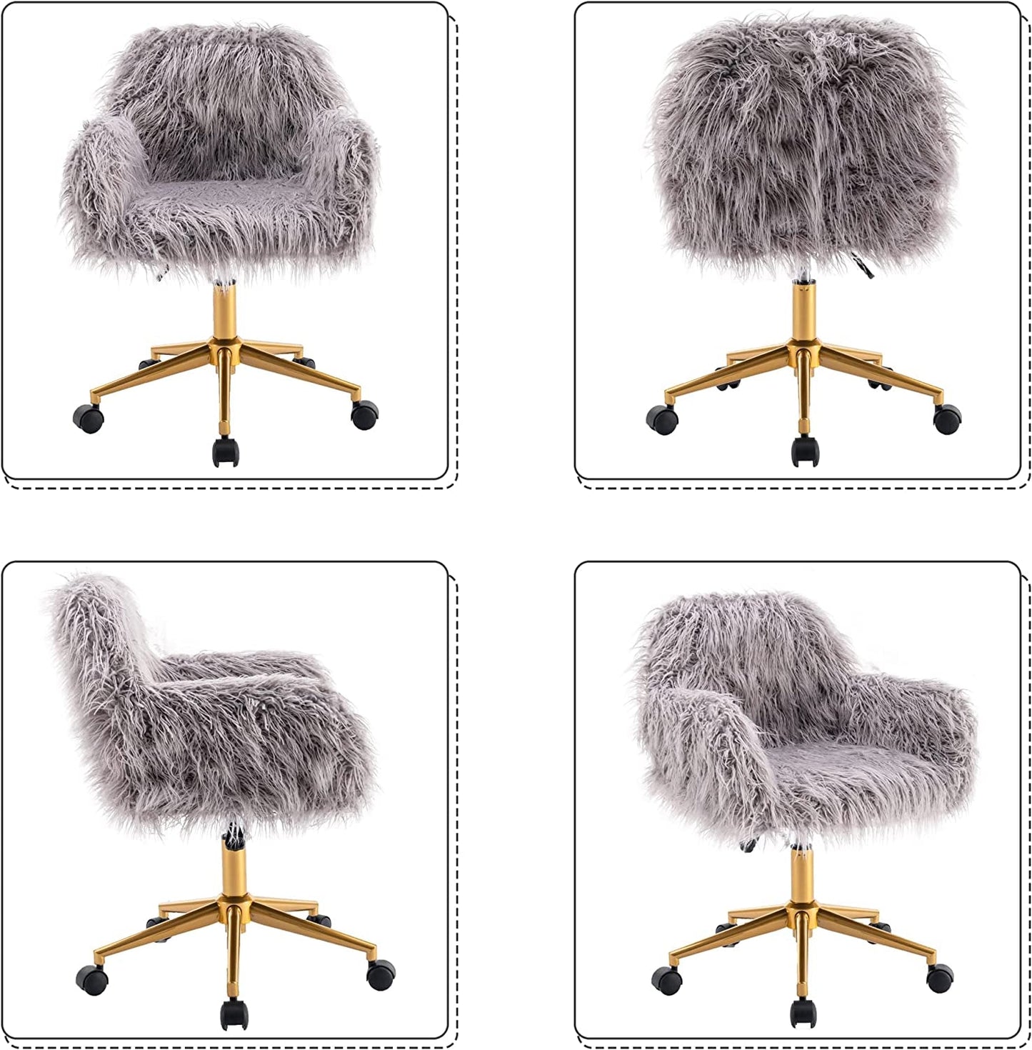 KCC Gray Faux Fur Swivel Chair for Home Office