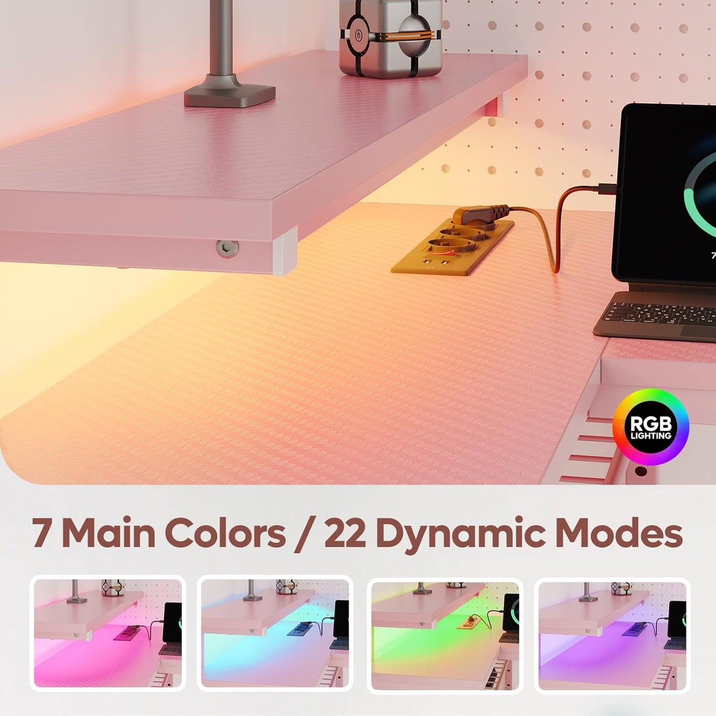 Gaming Desk with Power Outlets,42 LED Small Corner Computer Desk with