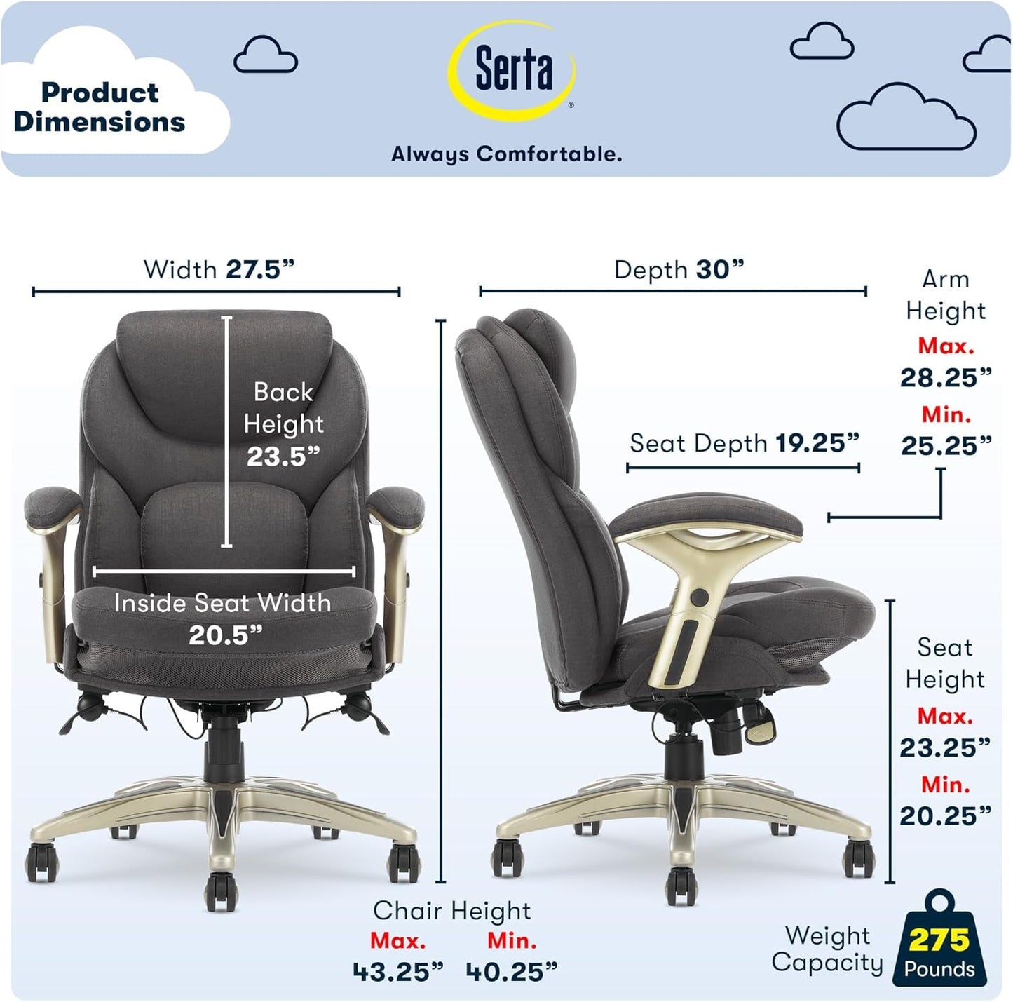 Serta Claremont Ergonomic Executive Office Chair with Back in Motion