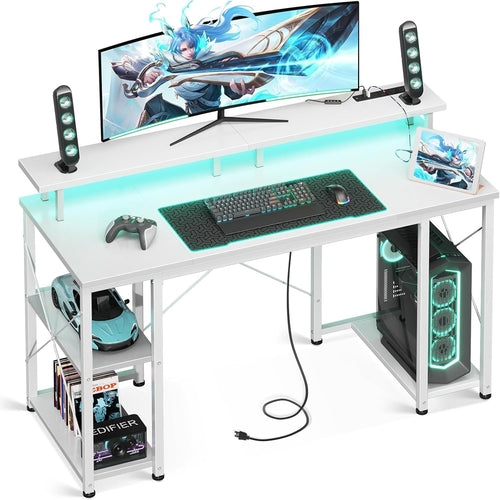 48 Inch Gaming Desk with LED Lights & Power Outlets, Computer Desk