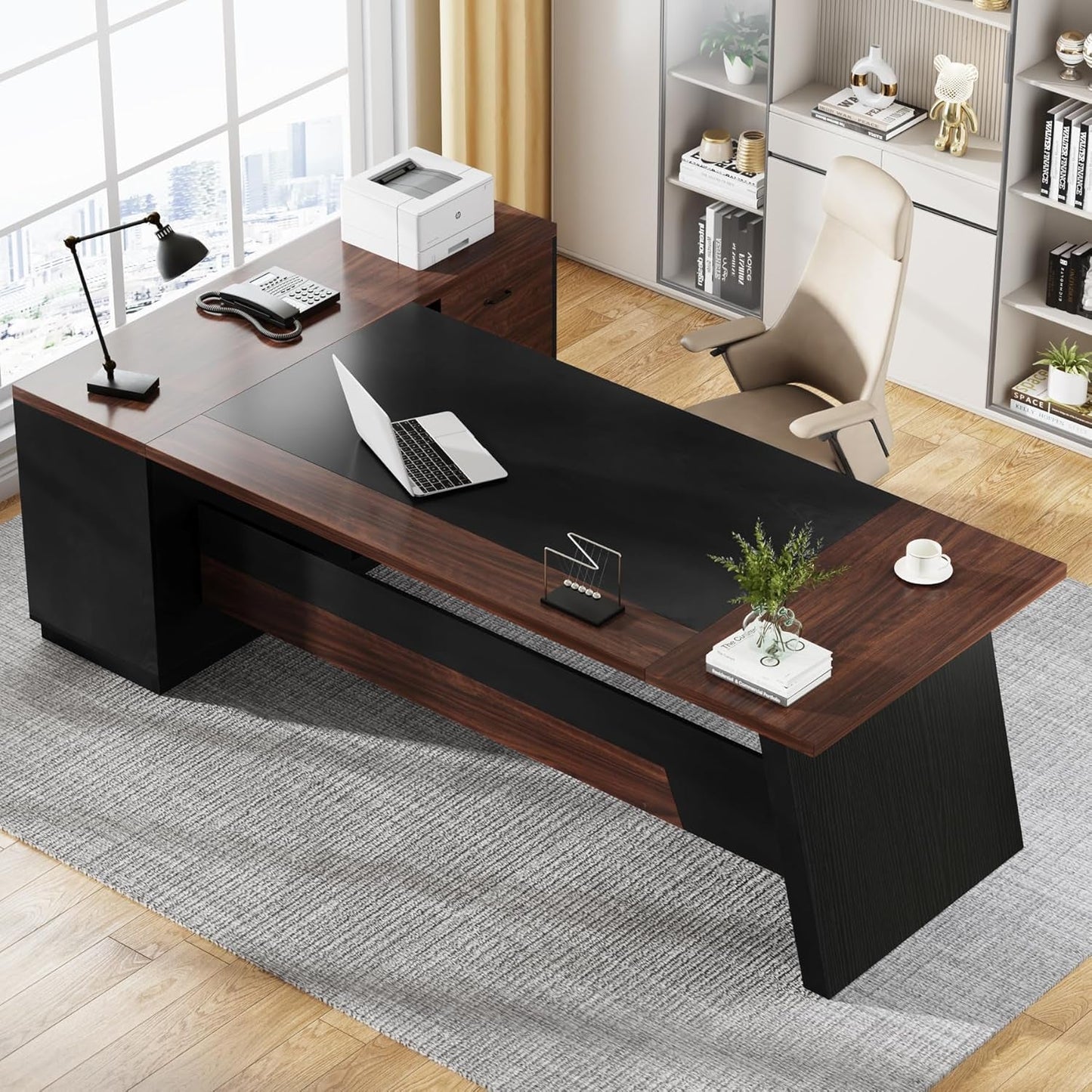 78" L-Shaped Executive Desk, Large Office Desk with Drawers and