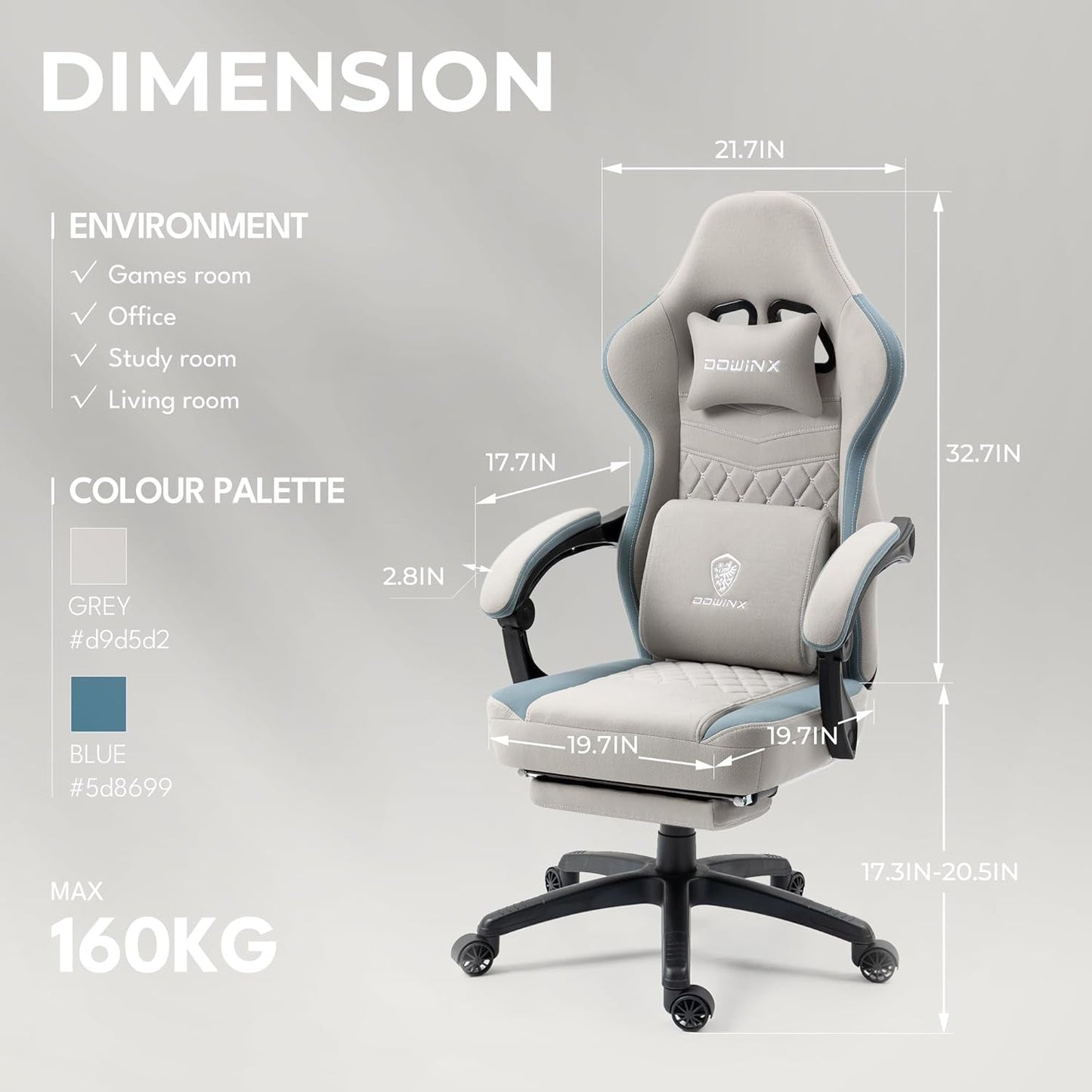 DOWINX Gaming Chair Breathable Fabric Computer Chair with Pocket Spring