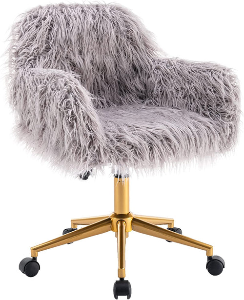KCC Gray Faux Fur Swivel Chair for Home Office