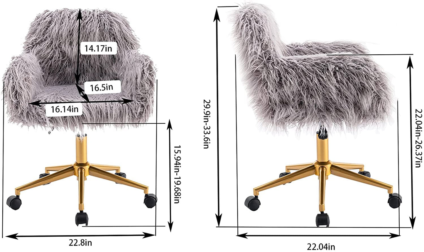 KCC Gray Faux Fur Swivel Chair for Home Office