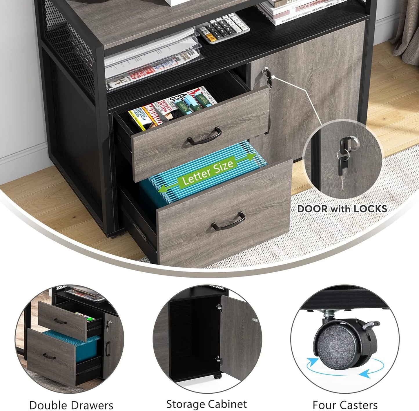 Gray L-Shaped Desk, 55", Storage