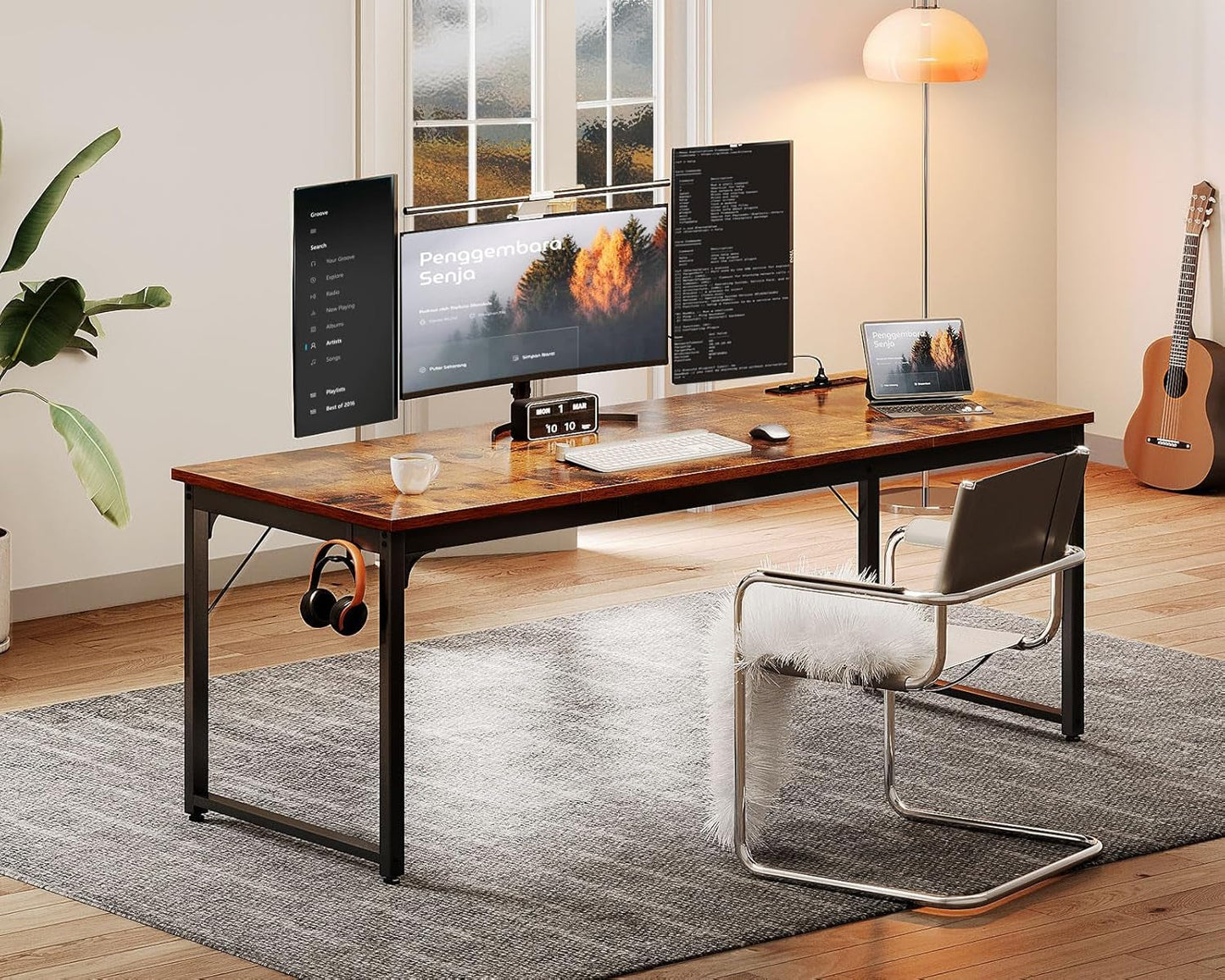71 Inch Computer Desk with USB Ports, Large Office Desk, Long Study