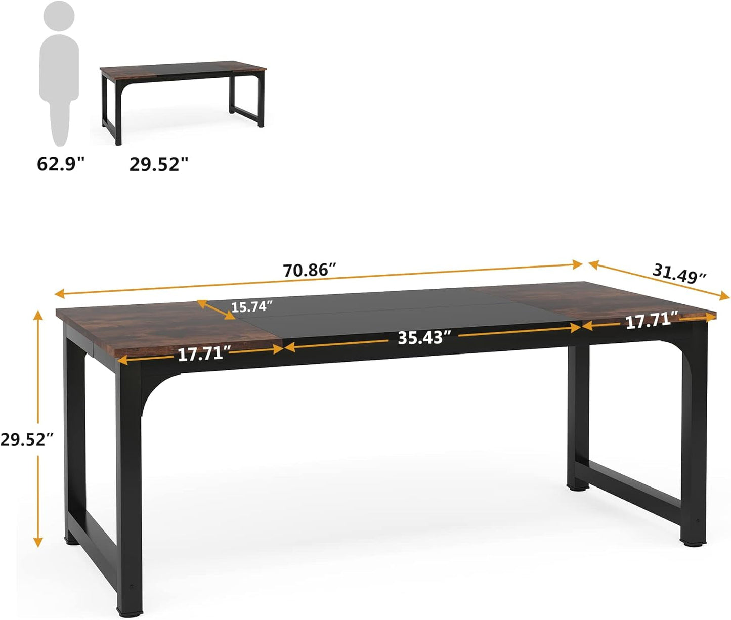 70.8”Executive Desk, Large Office Computer Desk with Thicken Frame,