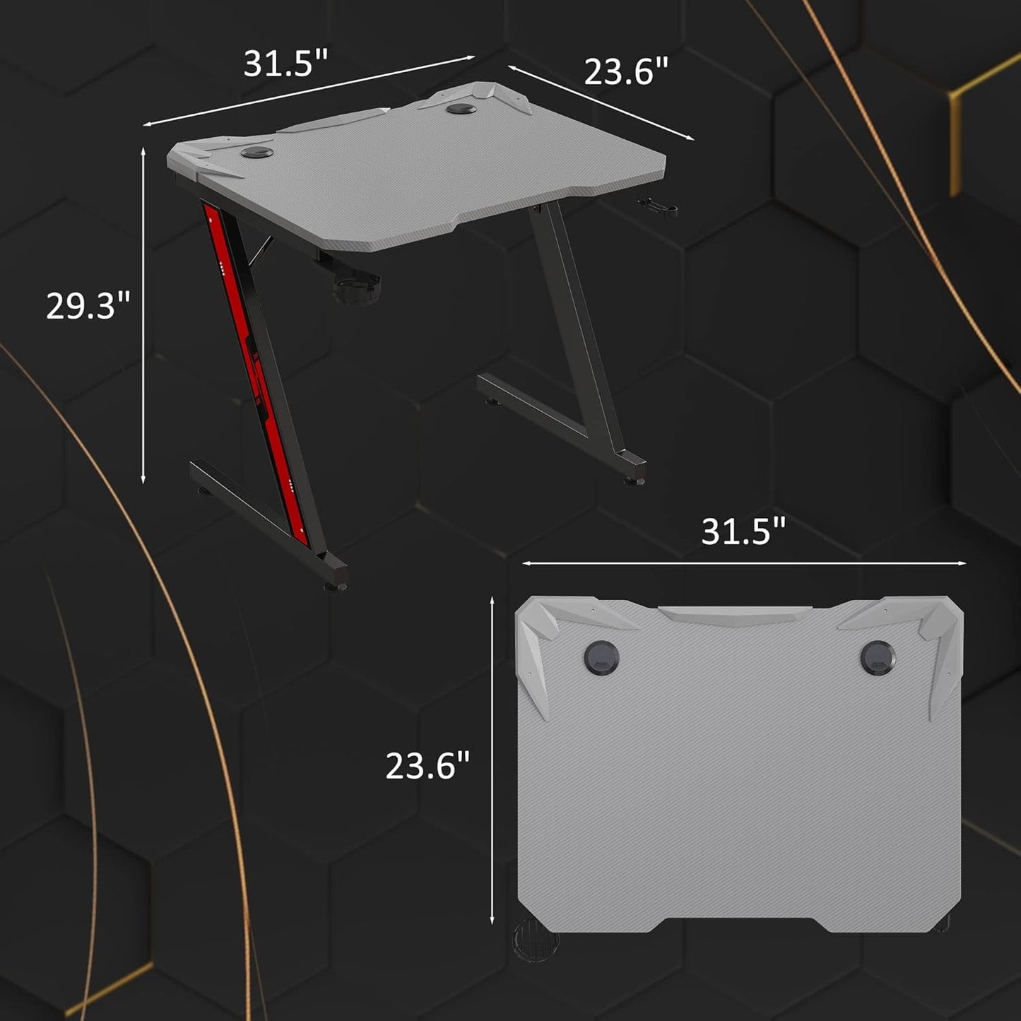 Gaming Computer Desk with Carbon Fiber Surface, Gaming Table Z Shaped