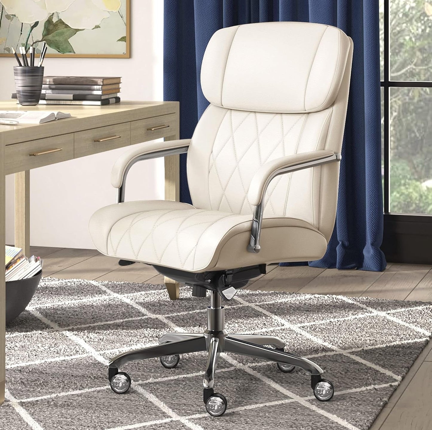 Lazyboy Sutherland Quilted Leather Executive Office Chair with Padded Arms,