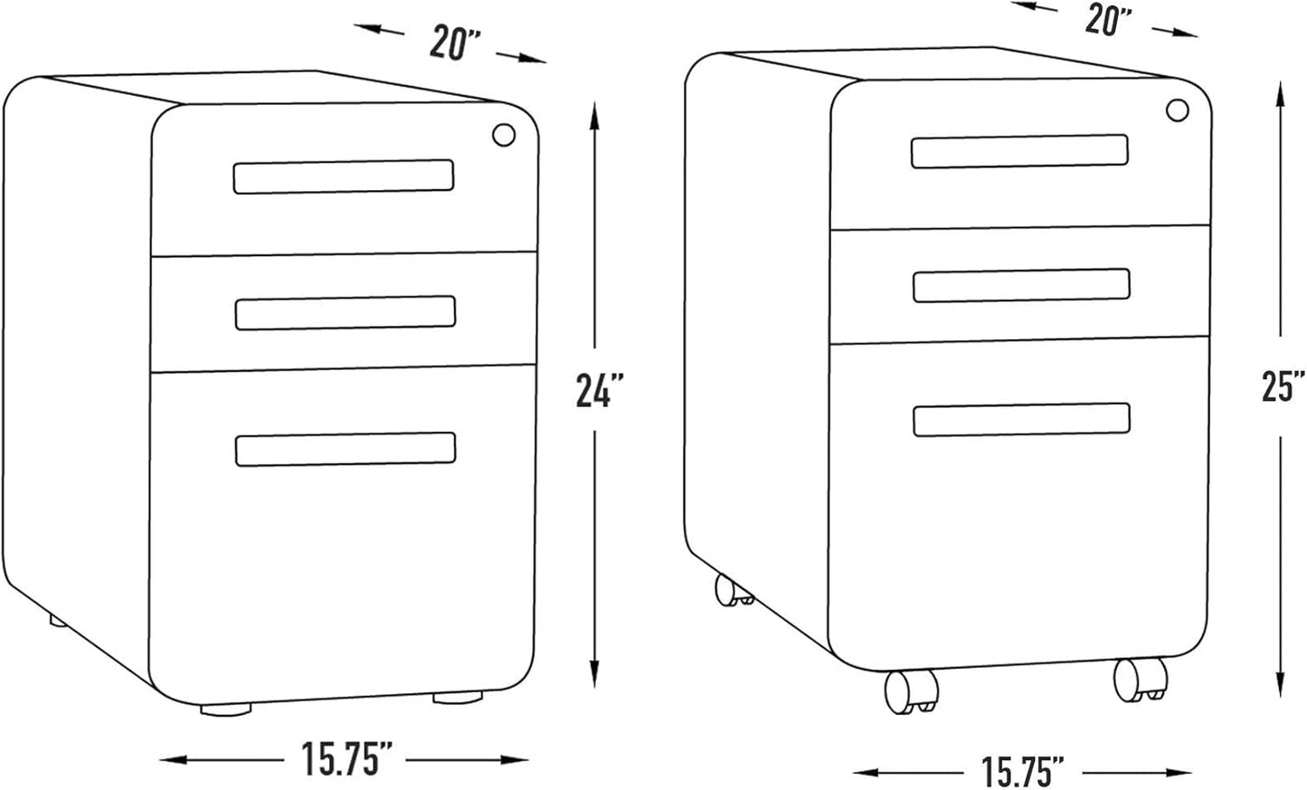 Stockpile 3 Drawer File Cabinet with Lock - under Office Desk Metal
