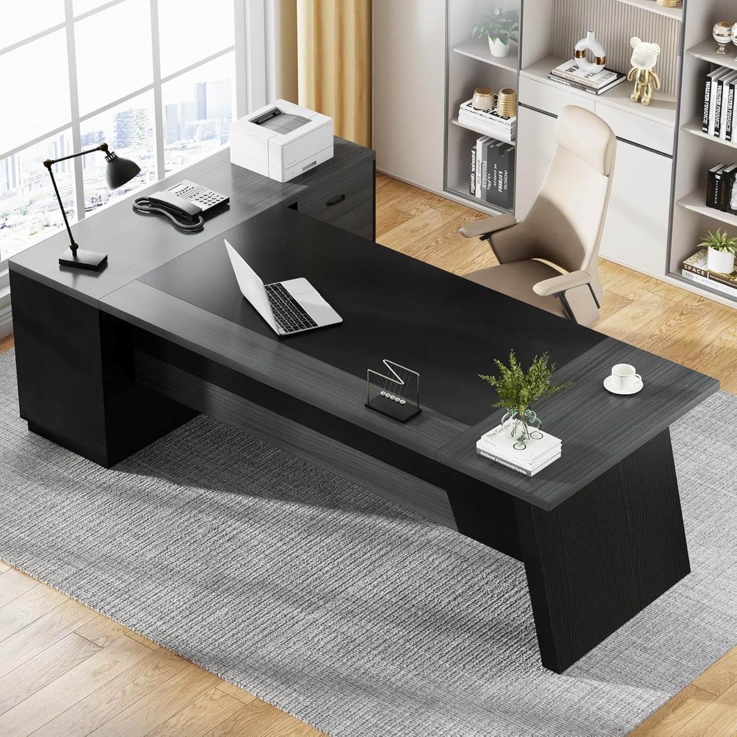 78" L-Shaped Executive Desk, Large Modern Office Desk with Drawers and
