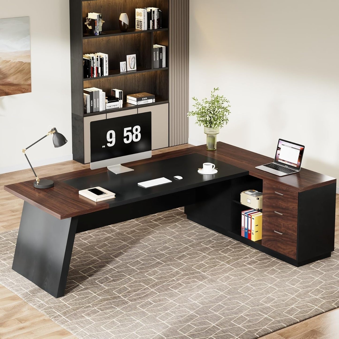 78" L-Shaped Executive Desk, Large Office Desk with Drawers and