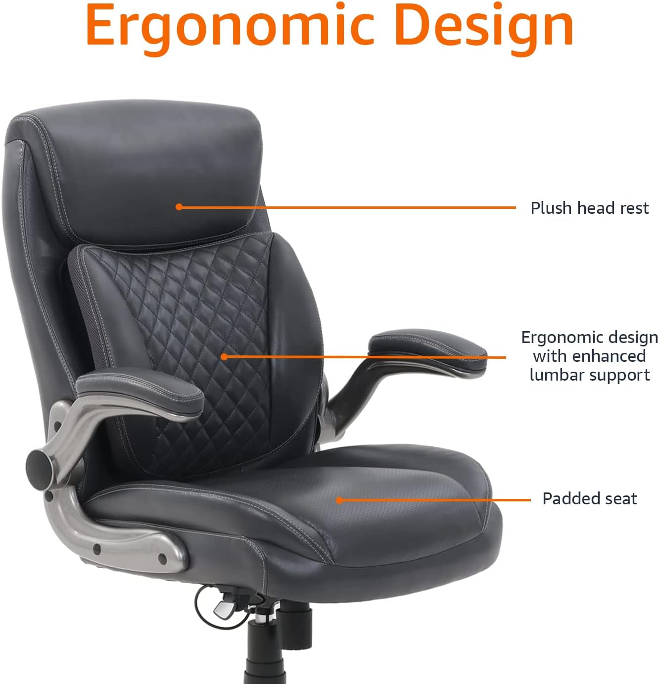 Ergonomic Desk Office Chair, Flip-Up Armrests, Adjustable Height, Grey