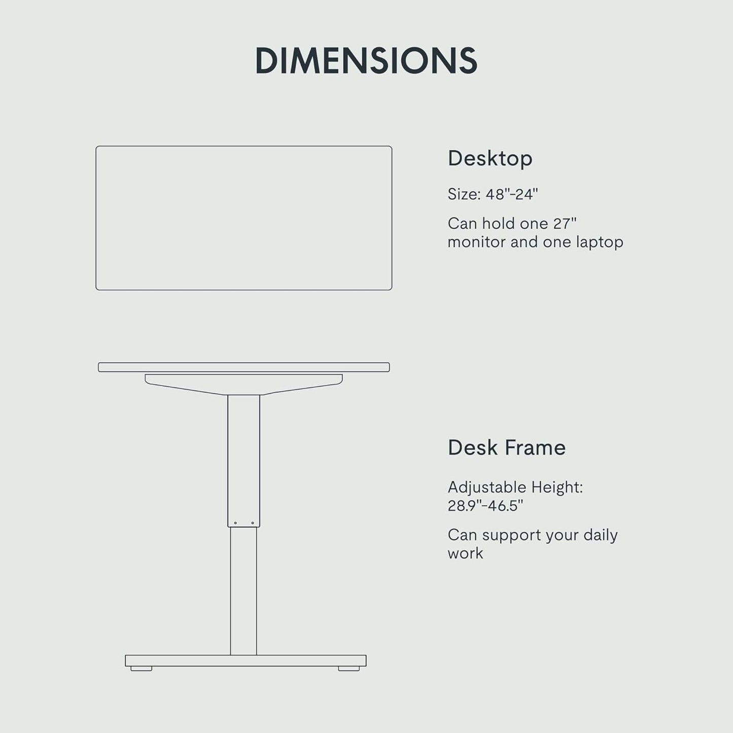 EN1 One Piece Standing Desk 48 X 24 Inches Electric Stand up Desk