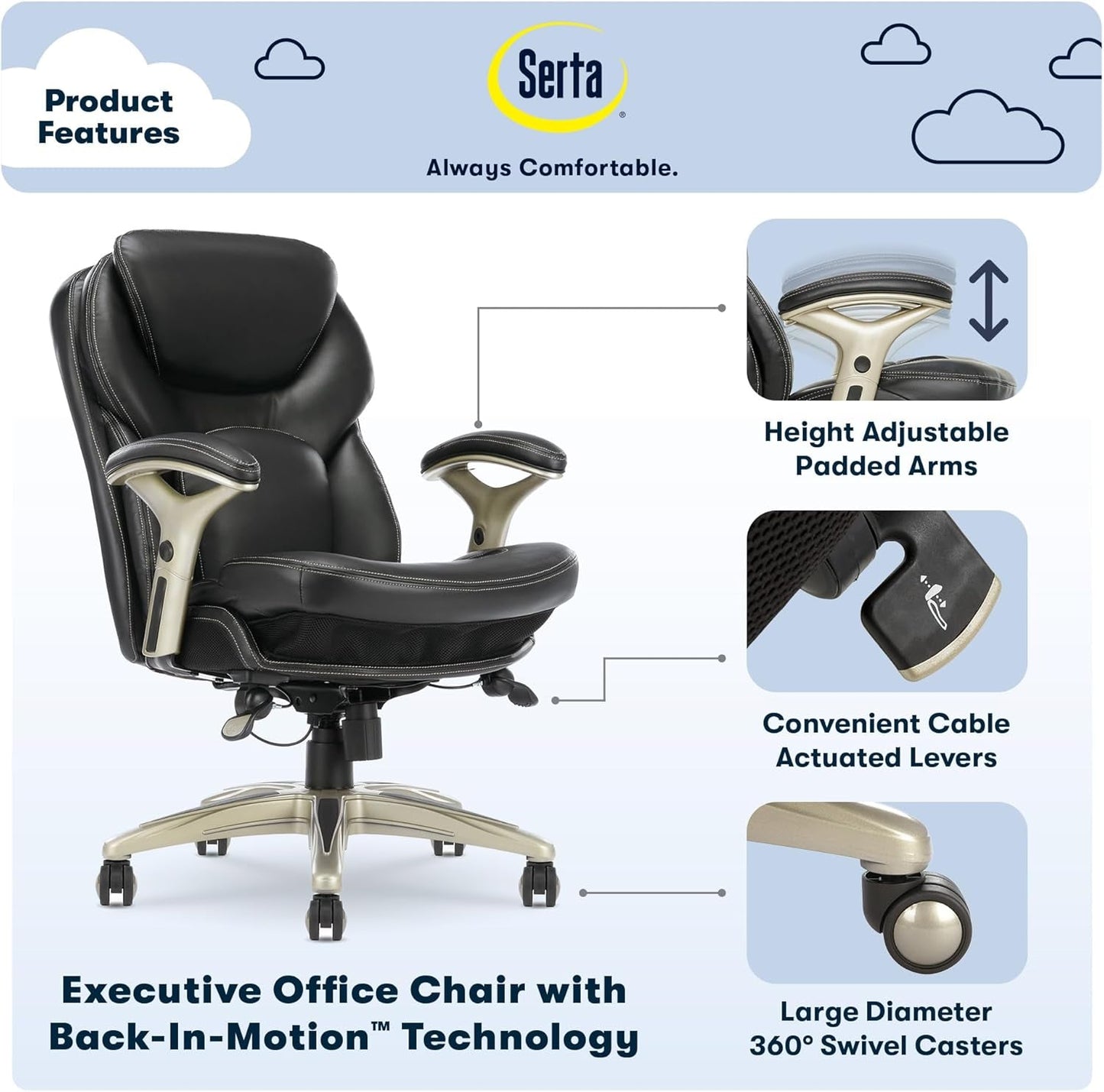 Serta Claremont Ergonomic Executive Office Chair with Back in Motion