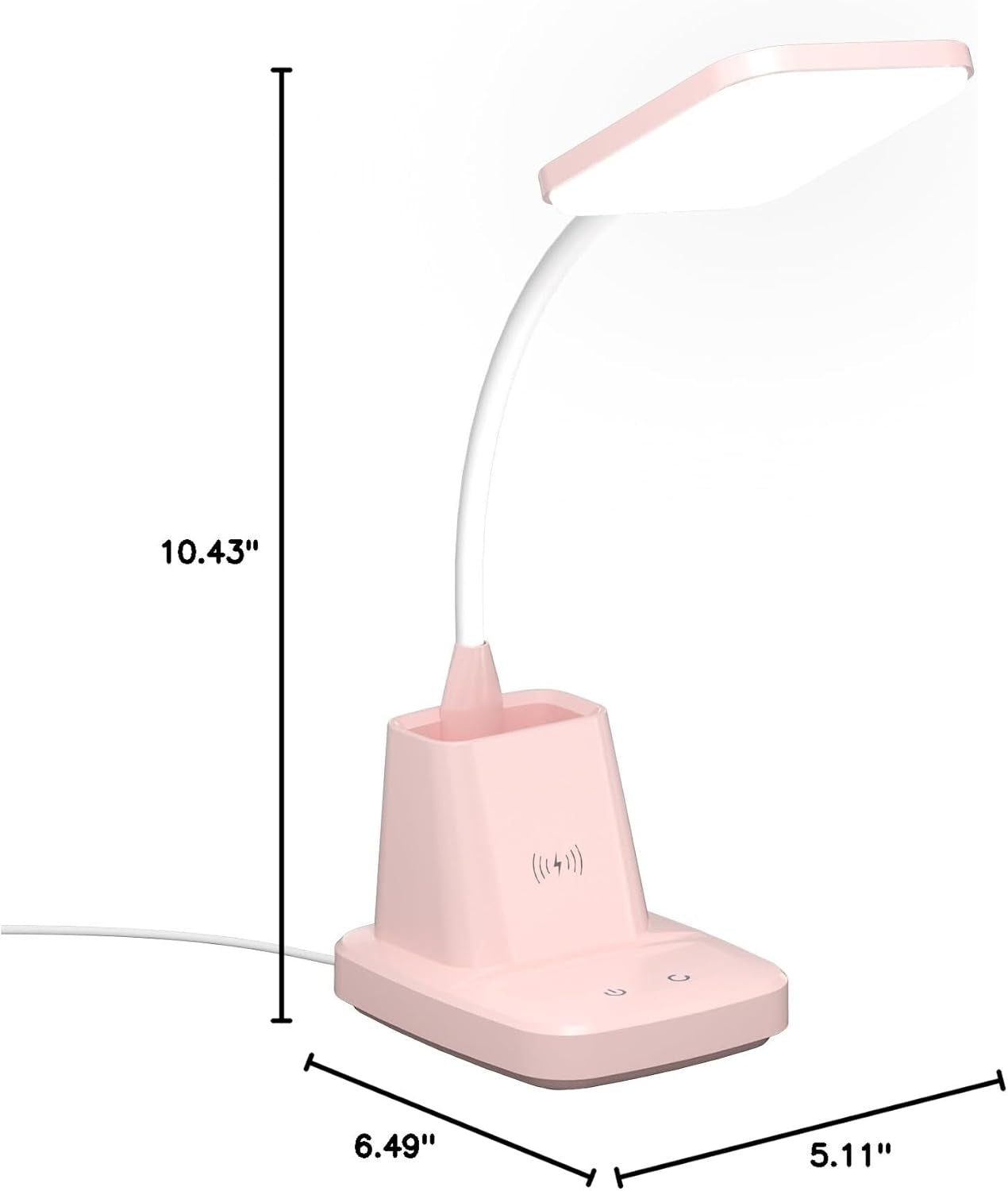 Cute Desk Lamp, Pink Small Desk Lamp with Pen Holder, Wireless Charger