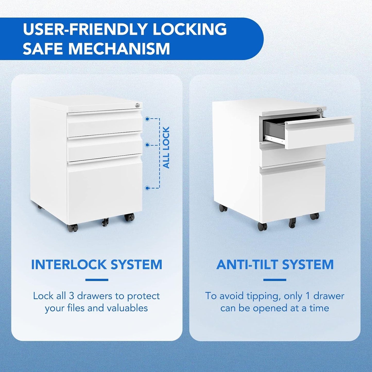 3 Drawer Mobile File Cabinet for Home Office under Desk Storage,