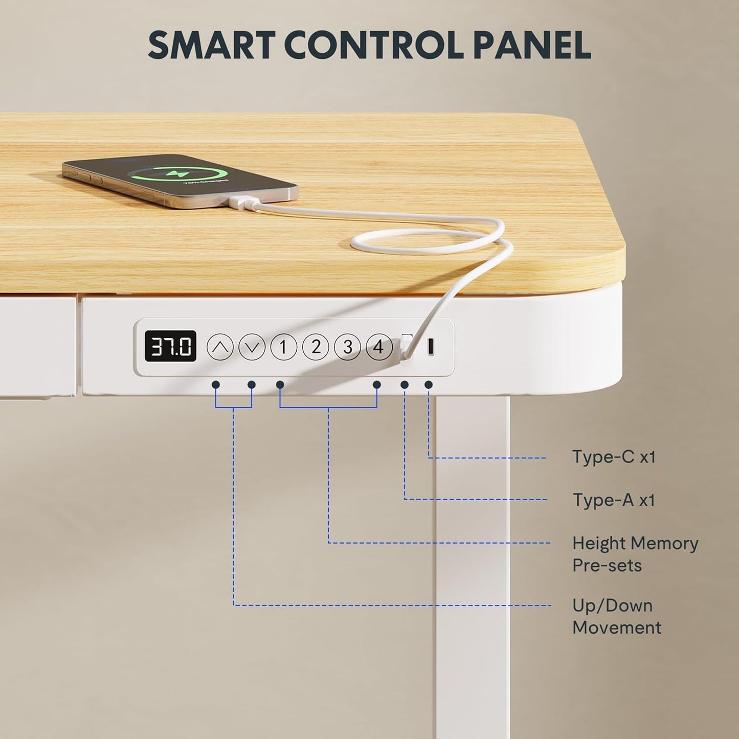 Comhar Electric Standing Desk with Drawers Charging USB Port, Height