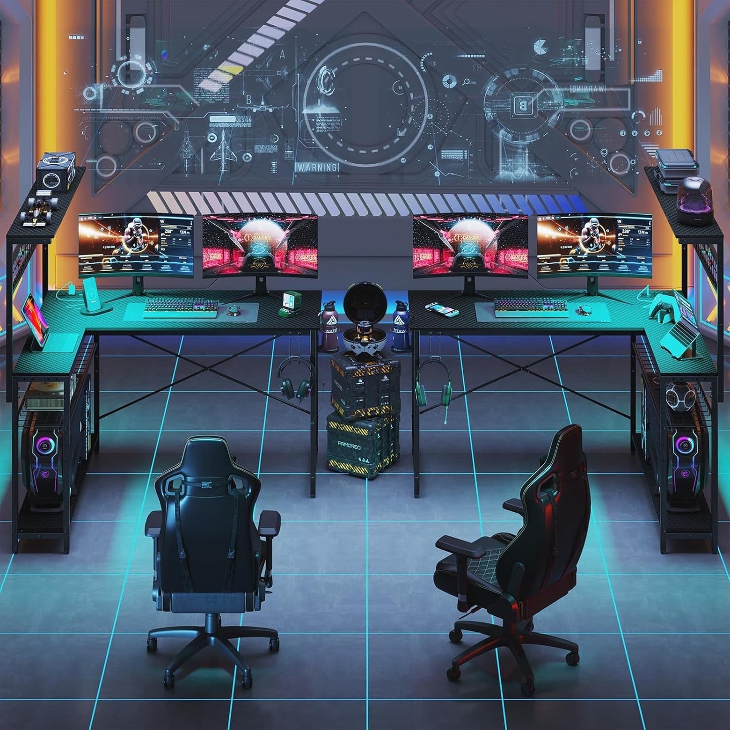 51" L-Shaped Gaming Desk with LED & Power