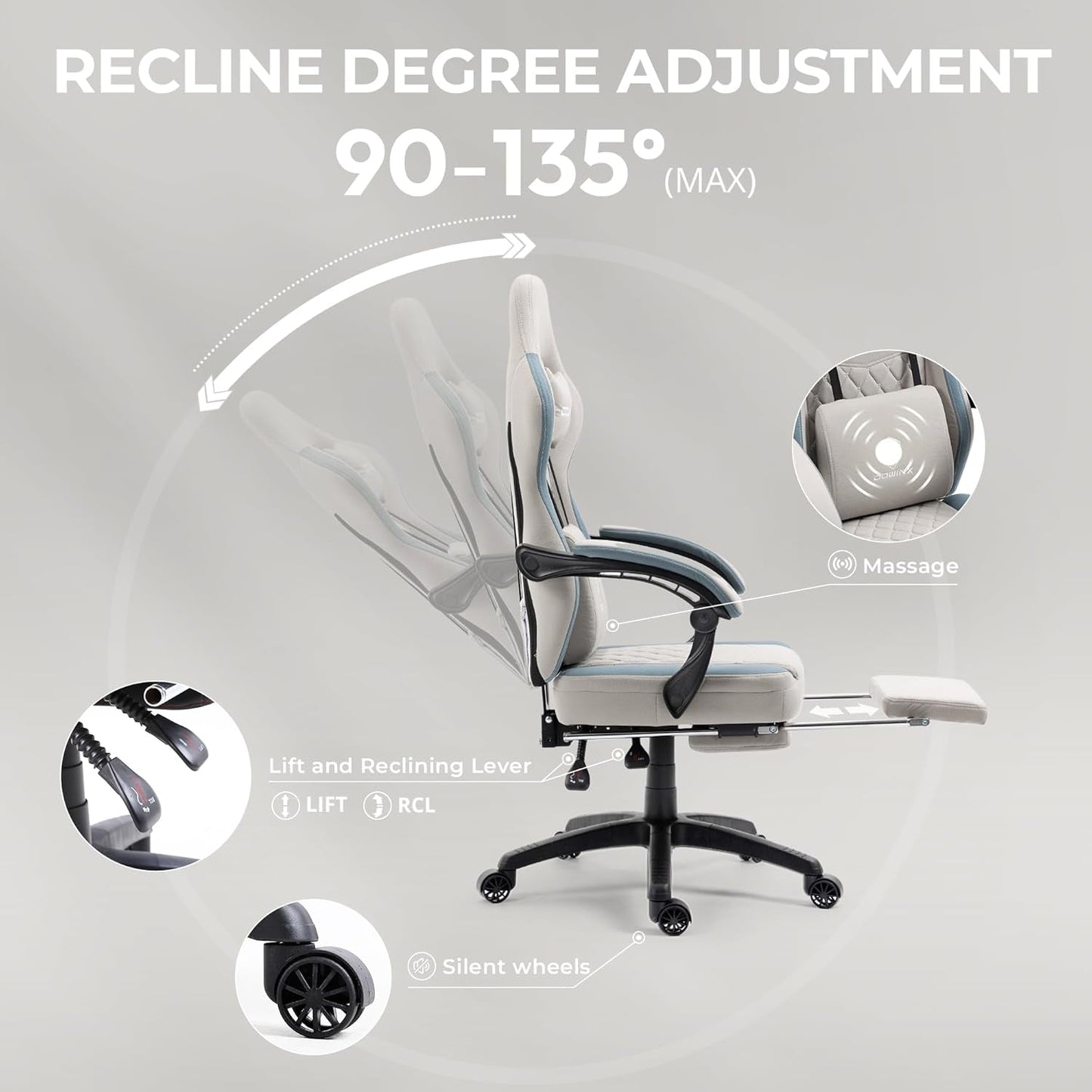 DOWINX Gaming Chair Breathable Fabric Computer Chair with Pocket Spring