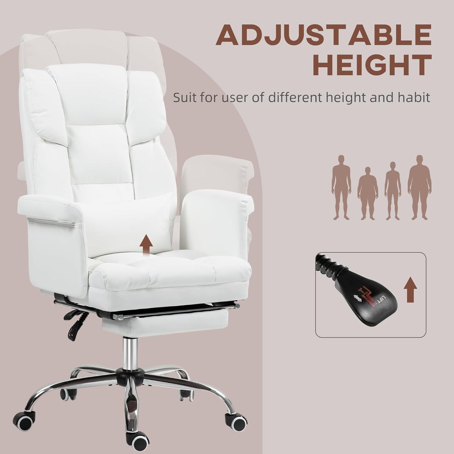 HOMCOM Executive Office Chair with Footrest and Lumbar Support, PU Leather