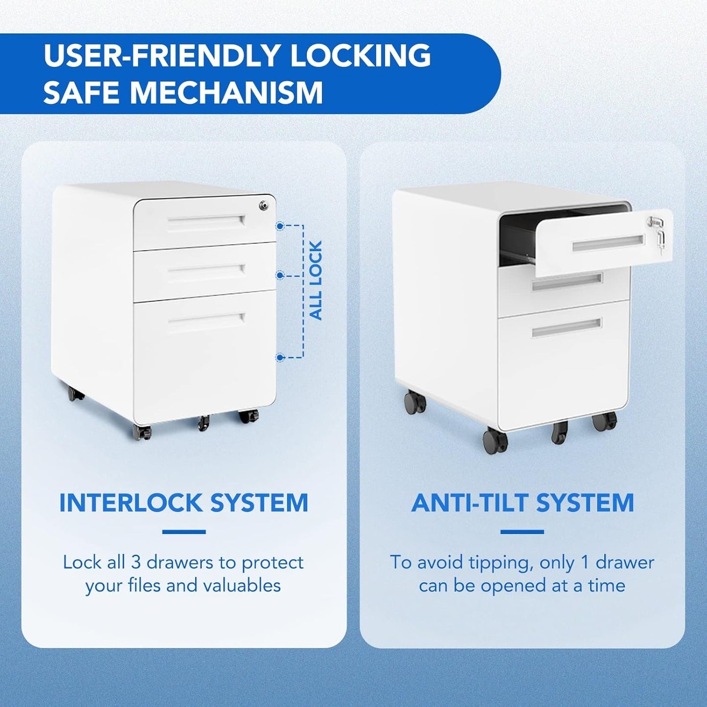 Mobile File Cabinet for Home Office 3 Drawer File Cabinet under Desk