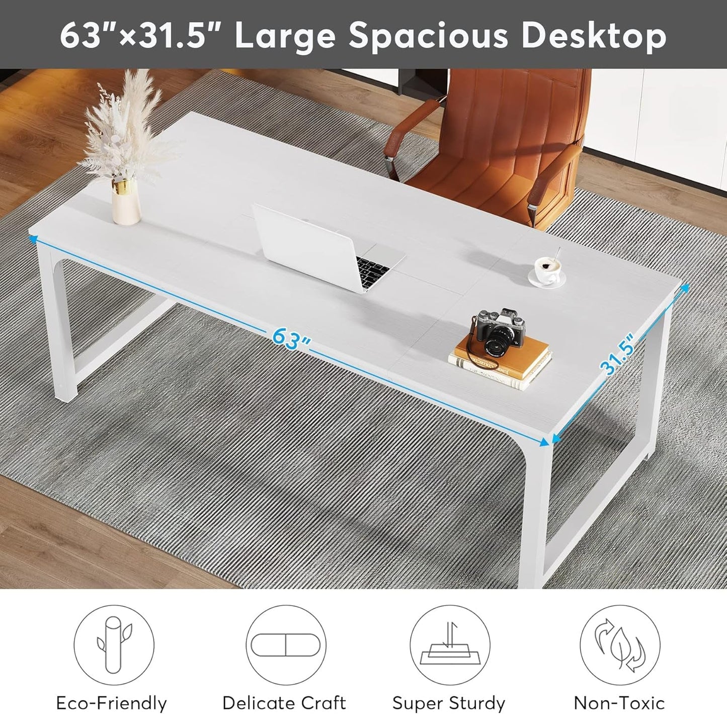 Large White Executive Office Desk 63 Inch