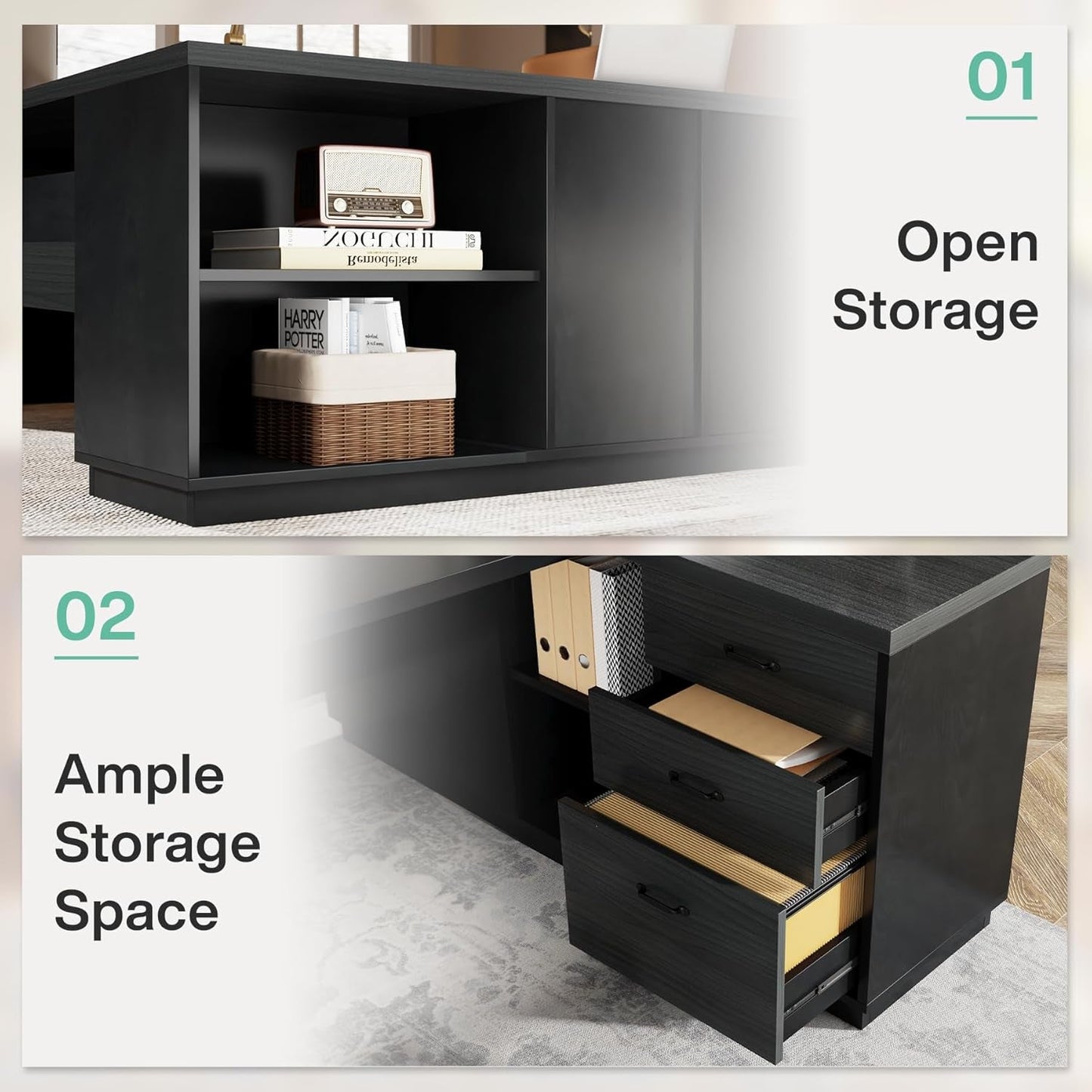 78" L-Shaped Executive Desk, Large Modern Office Desk with Drawers and