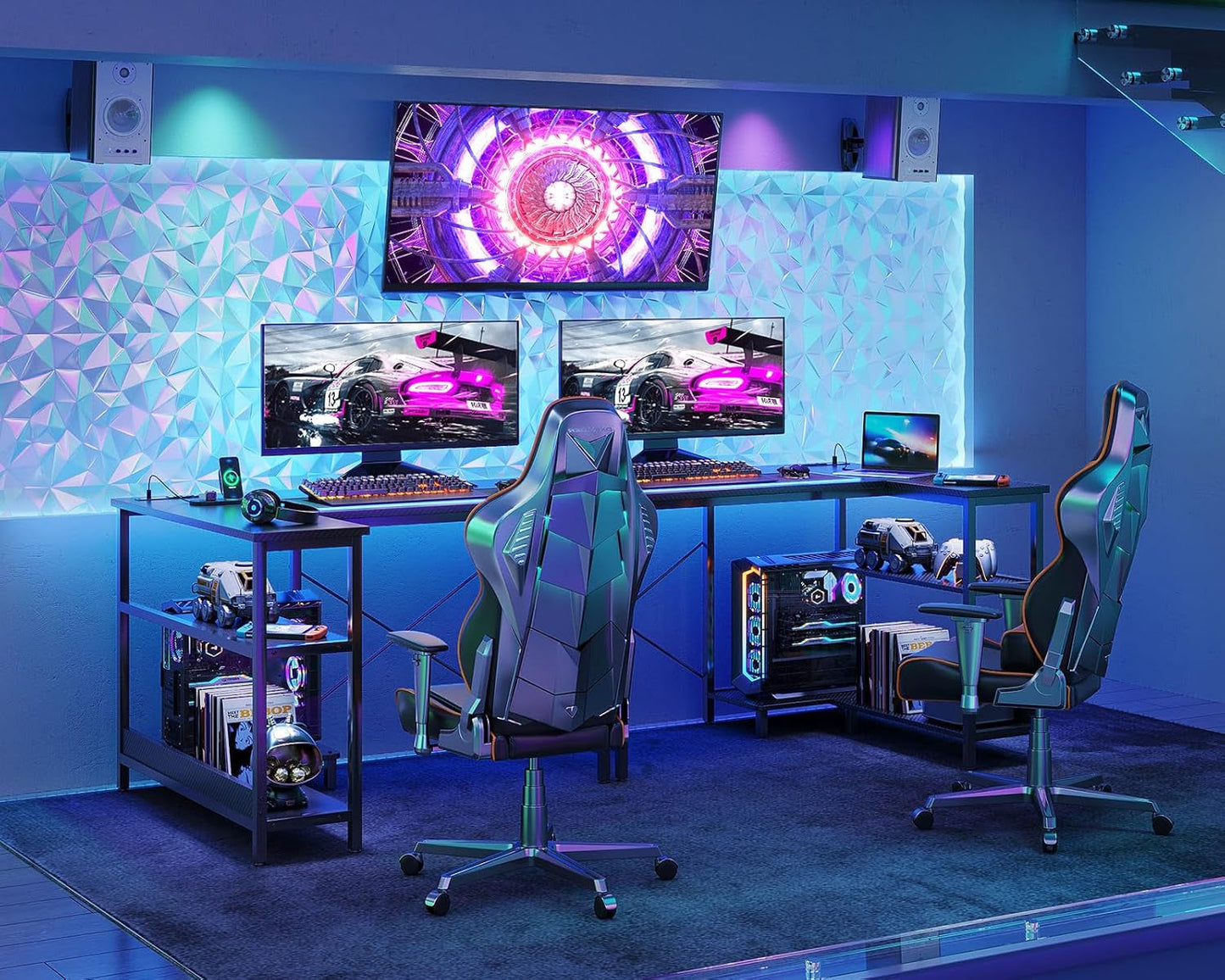40 Inch Small L Shaped Gaming Computer Desk with Power Outlets, Corner