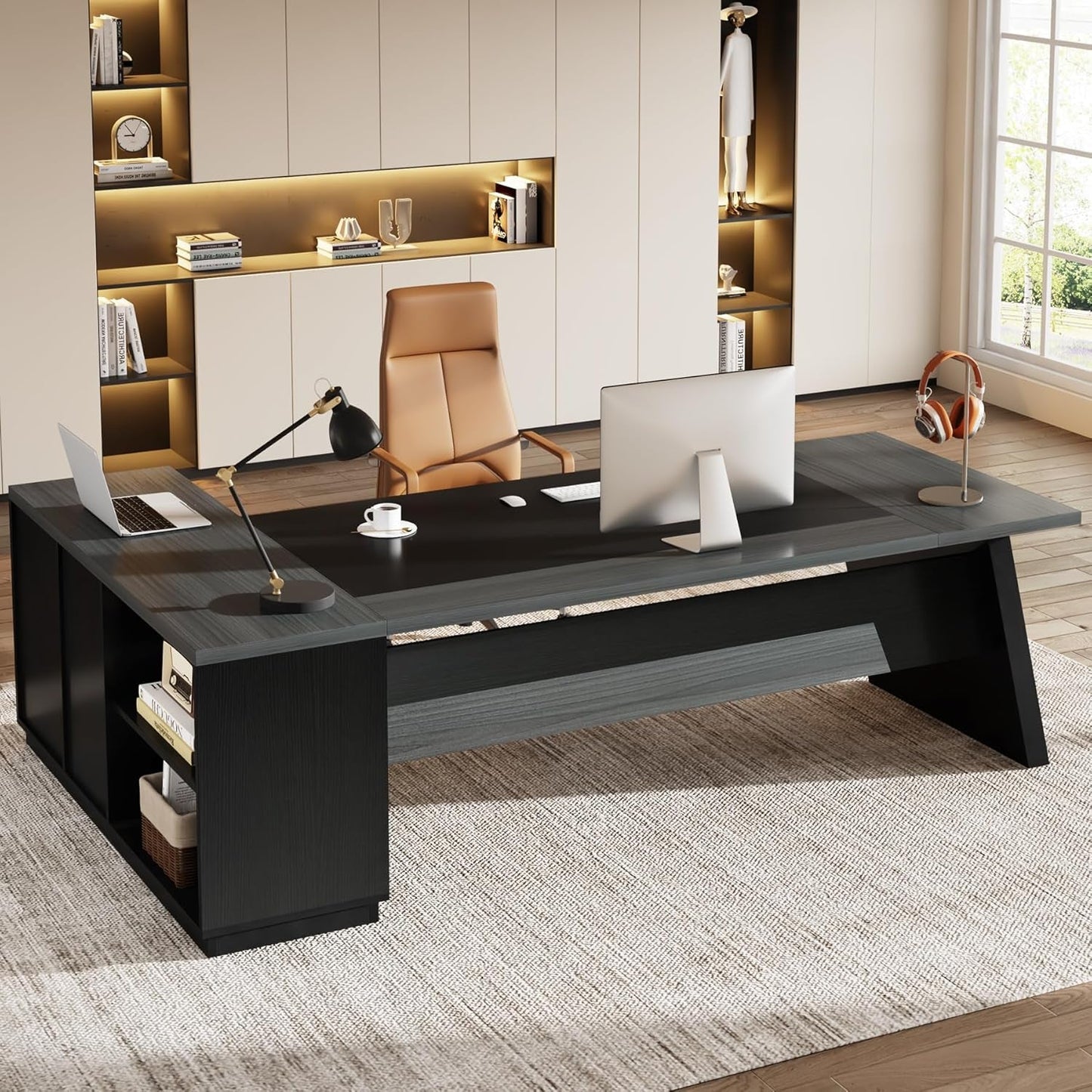 78" L-Shaped Executive Desk, Large Modern Office Desk with Drawers and